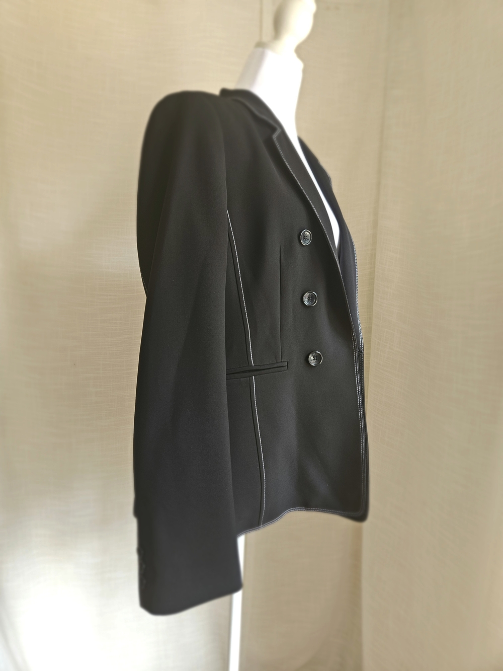 ​Donna Karan New York Women's Double-Breasted Contrast Stitch Blazer - Size L - Picture 3 of 16